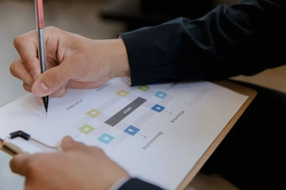 Close-up of a professional writing strategic planning notes for a B2B SaaS lead scoring model implementation